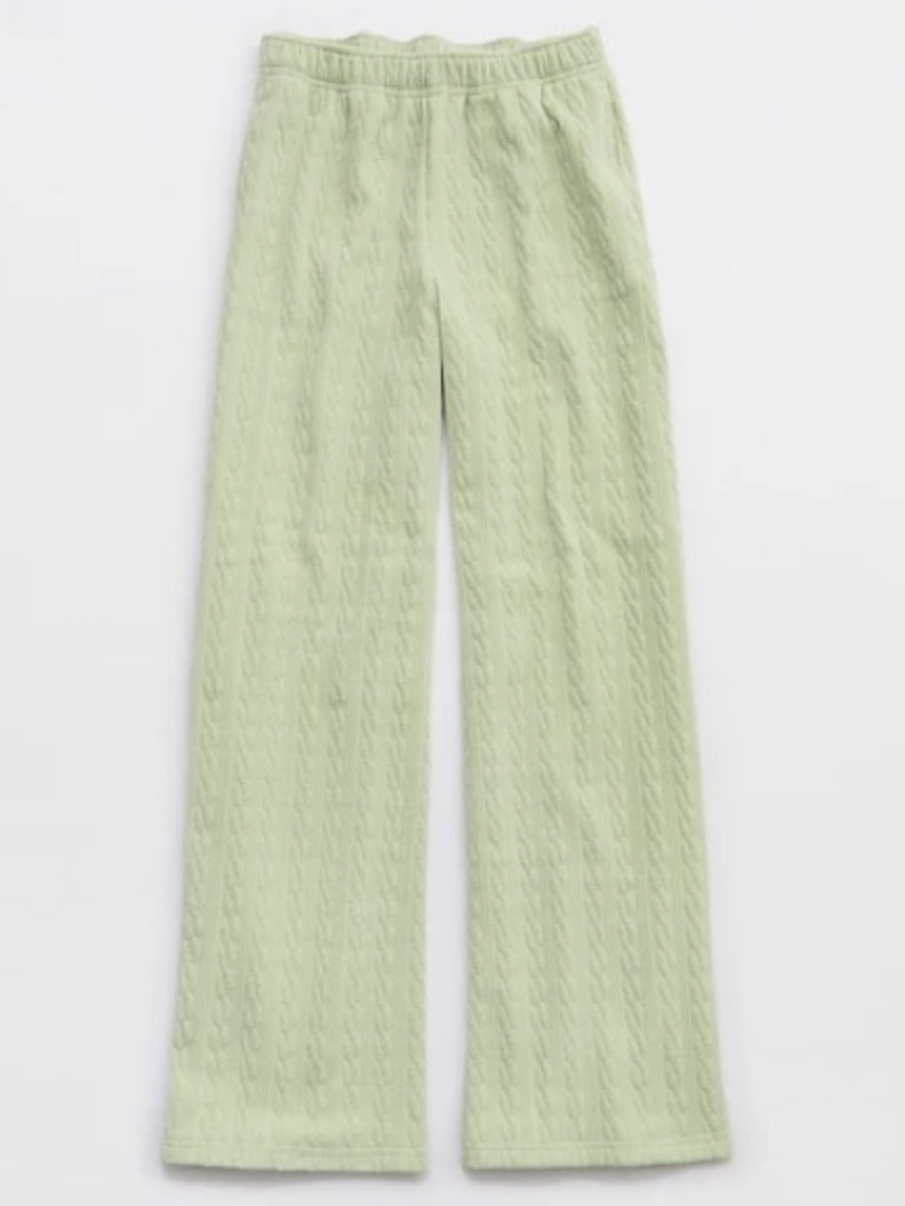 NWT aerie Light Green Cable Knit Wide-Leg Track Pants